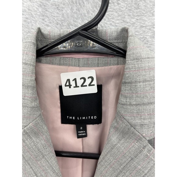 The Limited Women’s Suit Jacket Sz 2 Gray Plaid Pink 3 Button Long Sleeve Blazer - Picture 10 of 10